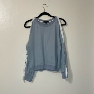 Cold Shoulder Babyblue & White Fall Blouse